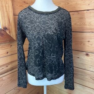 Vintage Burned Out Velvet Sheer Black Grey Long Sleeve Top Y2K Retro Womens Smal